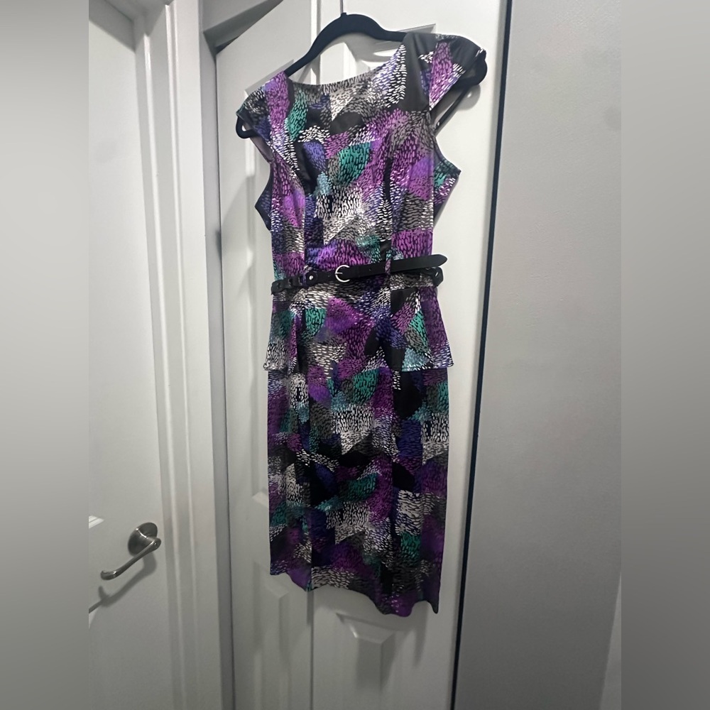 XOXO Purple and Teal Patterned Midi Dress - Size 3/4